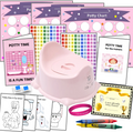 Ultimate Potty Training Kit-Pink Potty Seat with lid (6wks) 324 Pieces- 3 Charts, 308 Stickers, Certificate, Bracelet, 4 Color Sheets, 2 Crayons (4 Color) Wall Putty- 18 mos- 4 yrs, Bundle Boards